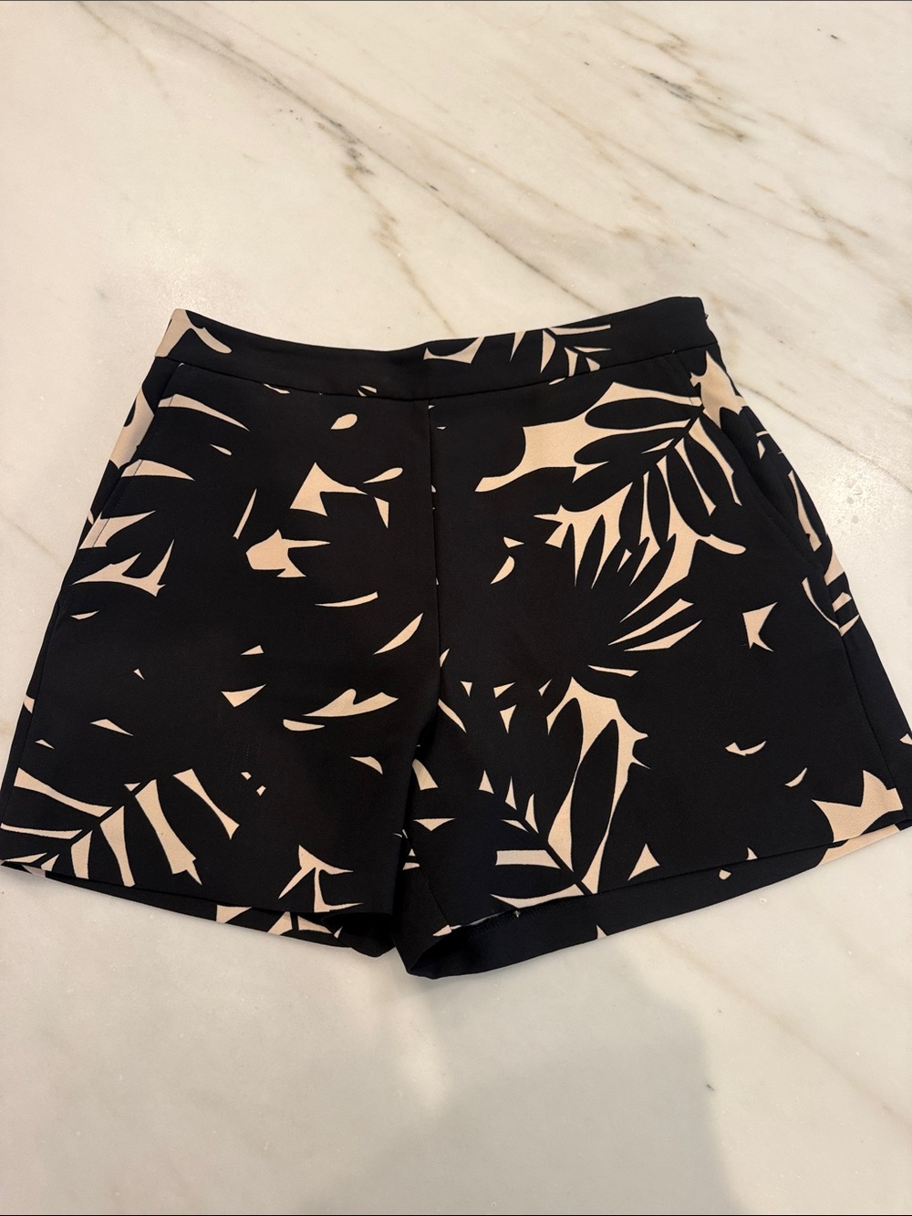 Ann Taylor Black Shorts with Cream Palm Print size 6
